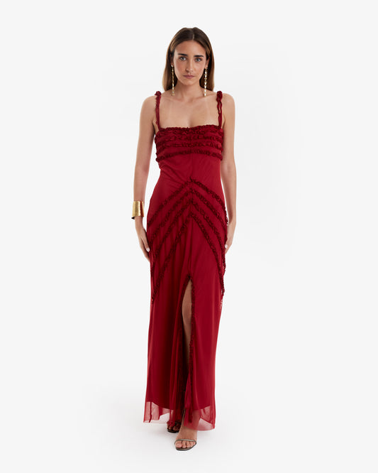 Laagam - Vestido Midi Escarlata