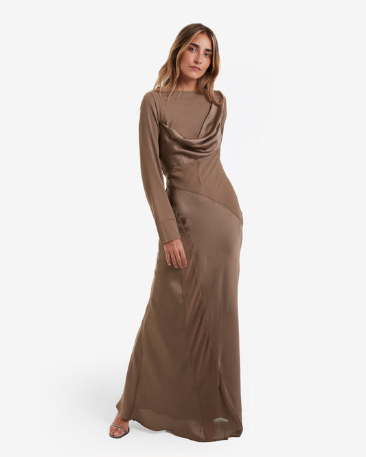 Non Signé - Vestido Maxi Champán