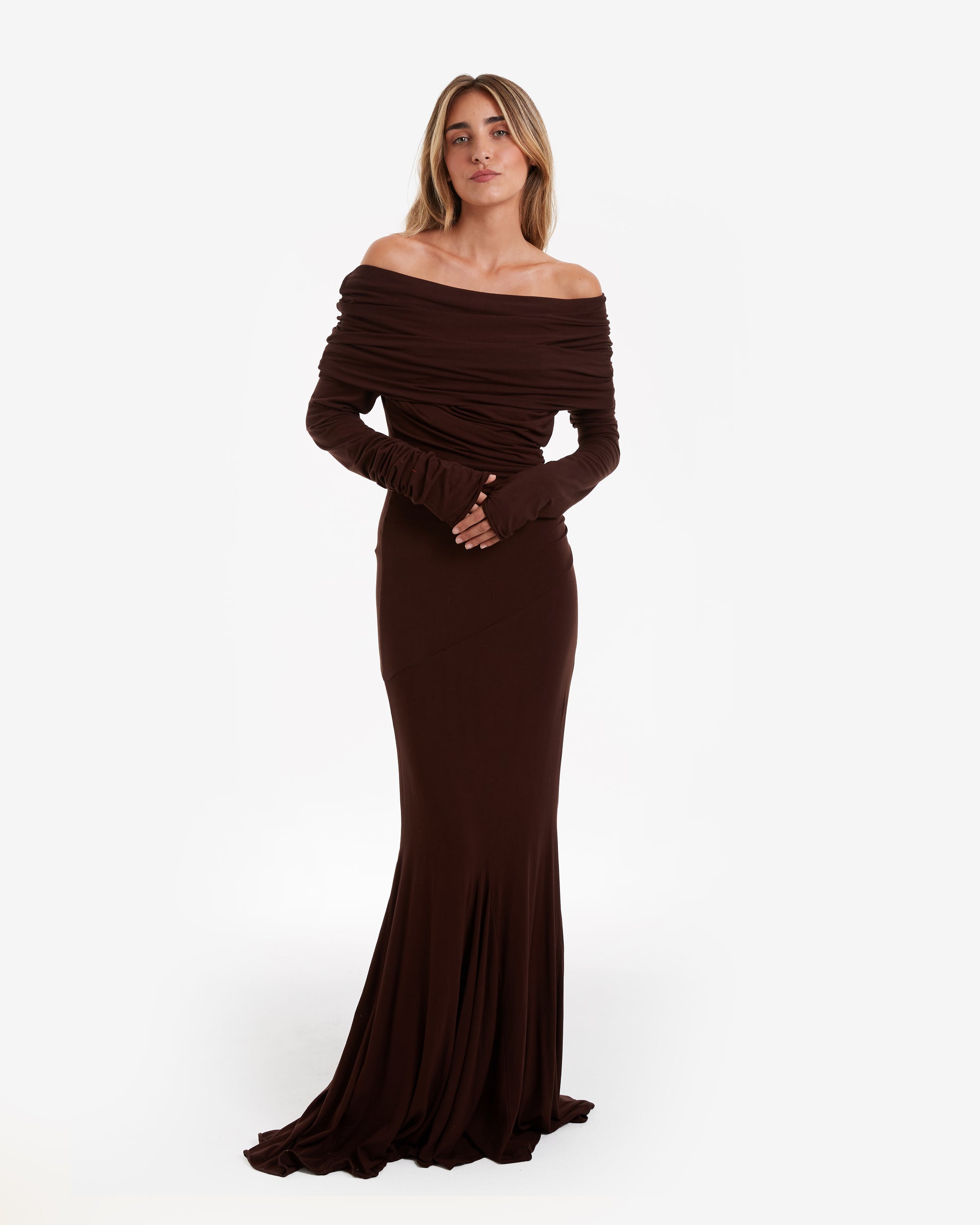 entire studios brown dress Entire Studios Brown Long Sleeve V Neck Maxi Dress