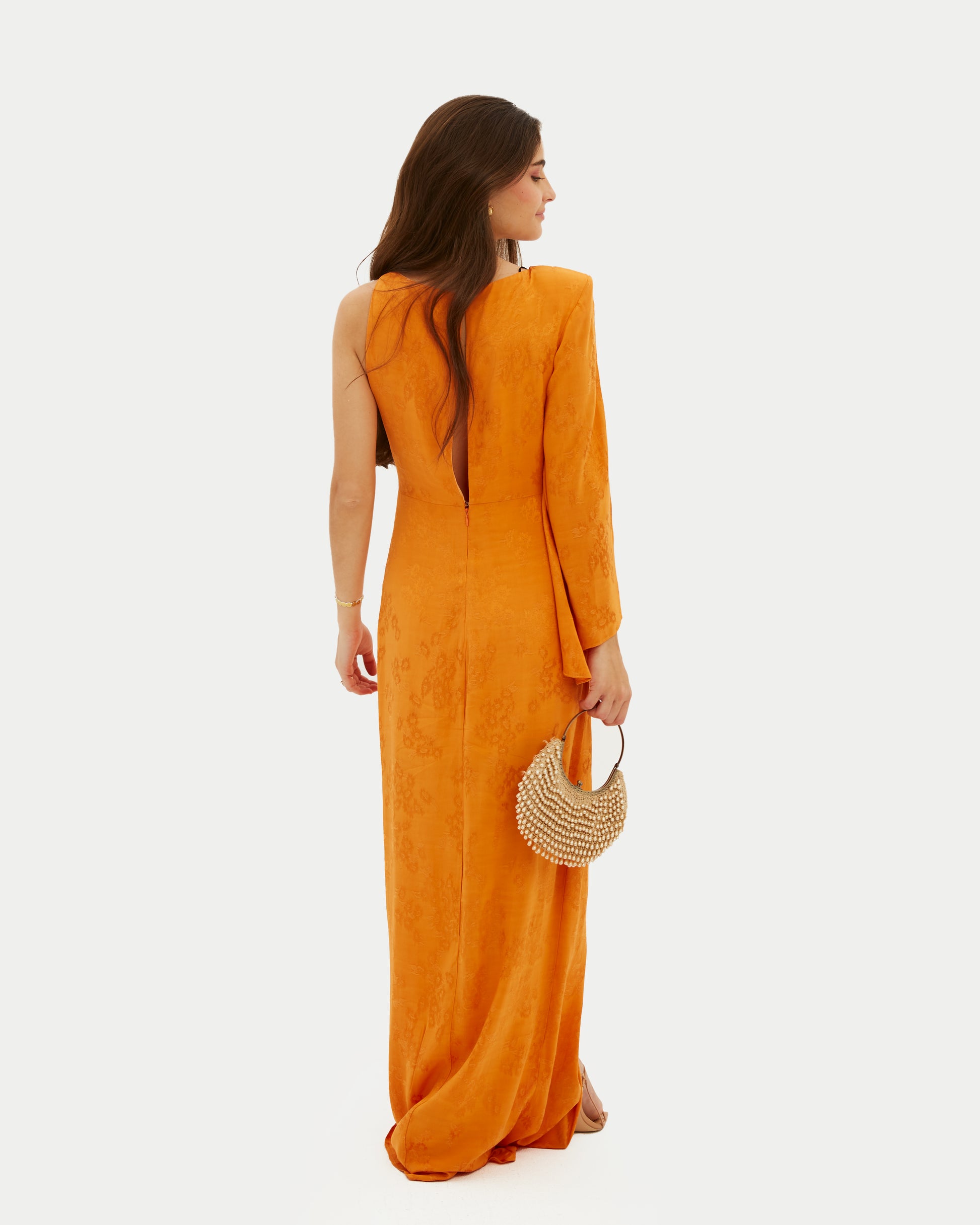 vestido maxi, vestido naranja, vestido boda, vestido eventos, invitadísima