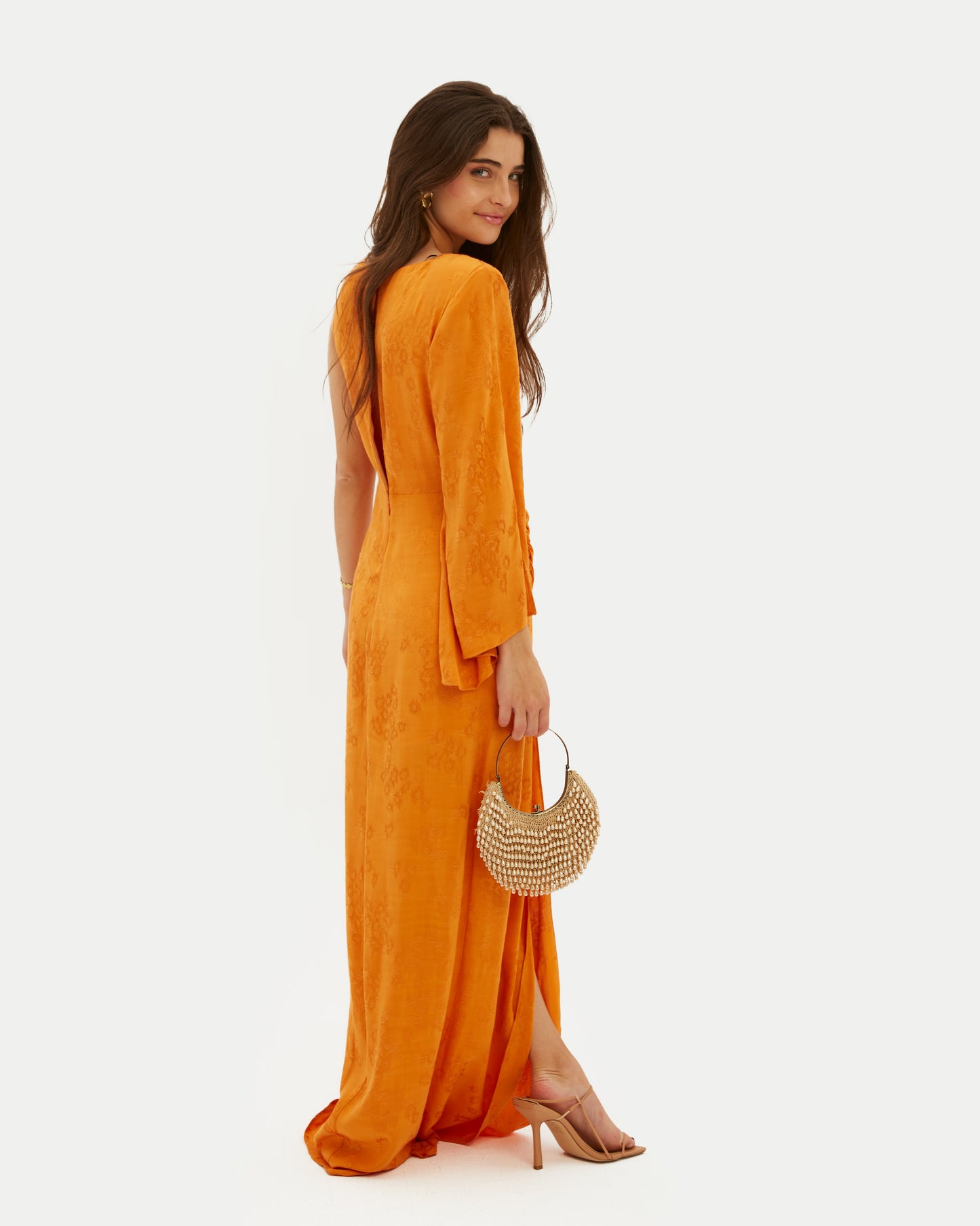 vestido maxi, vestido naranja, vestido boda, vestido eventos, invitadísima