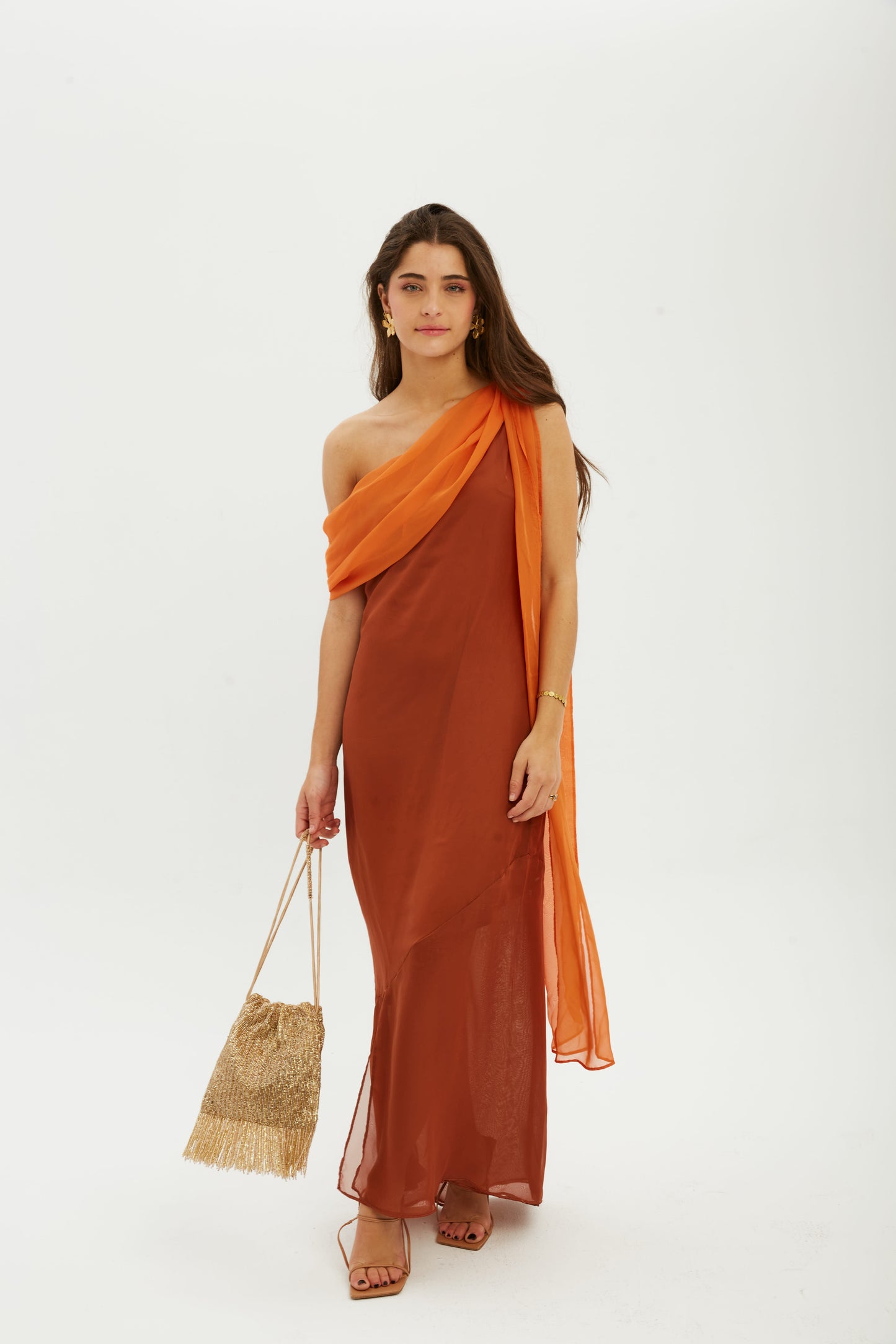 vestido maxi, vestido evento, vestido boda, vestido naranja, invitadísima