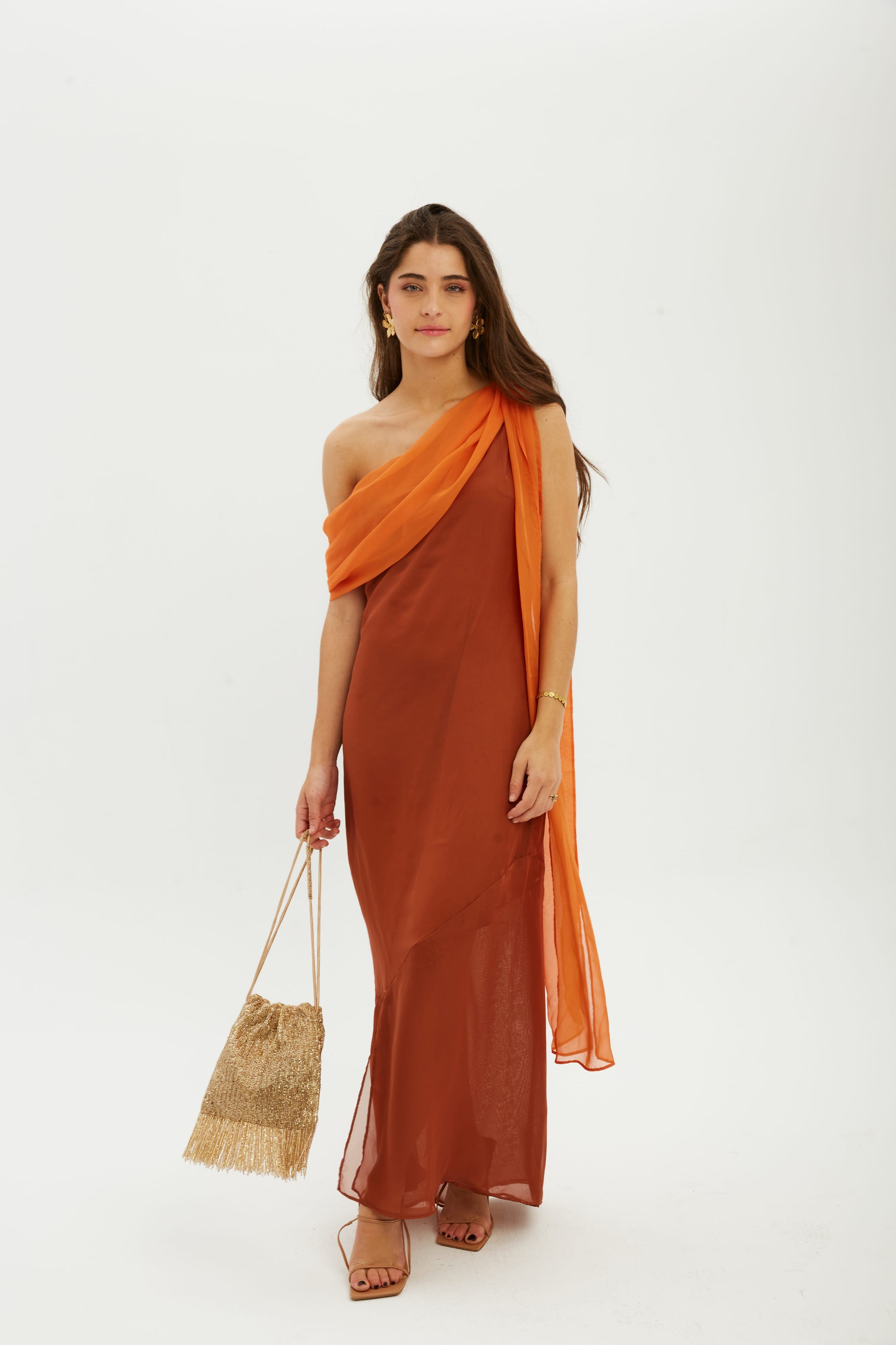 vestido maxi, vestido evento, vestido boda, vestido naranja, invitadísima